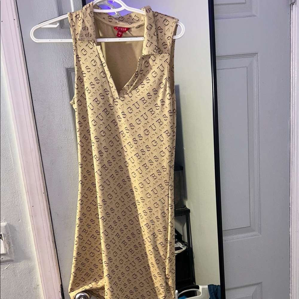 Guess Tan Logo Print Mini Dress